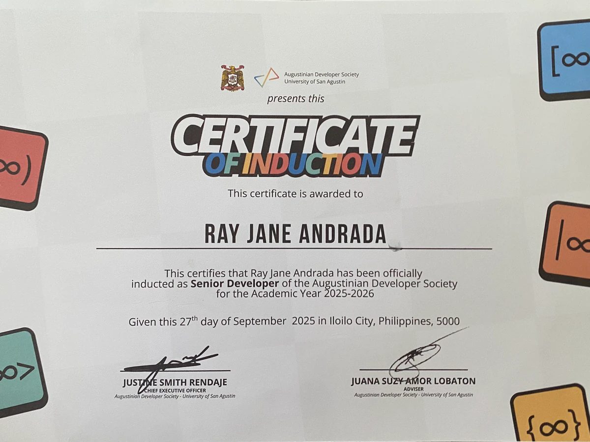 Augustinian Developers Society certificate