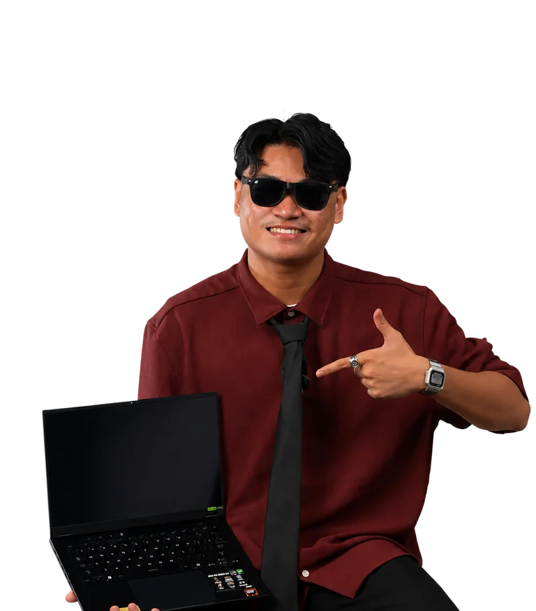 Rey Jane Andrada holding a laptop